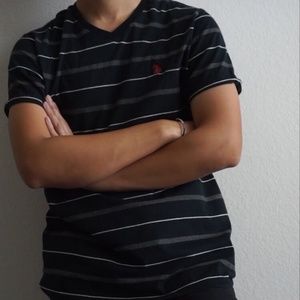 US POLO ASSN MEN'S STRIPED BLACK T-SHIRT